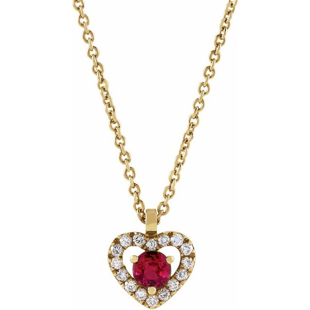 14K Ruby & Diamond Heart Necklace